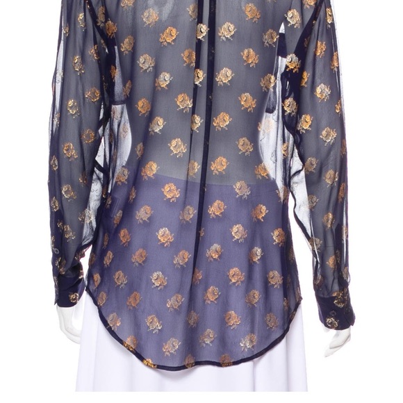 Equipment Metallic Navy & Gold 100% Silk Shirt - Picture 5 of 6